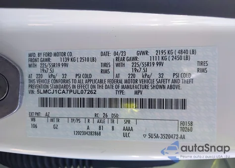 2023 Lincoln Corsair Standard from USA, damaged, VIN 5LMCJ1CA7PUL07262
